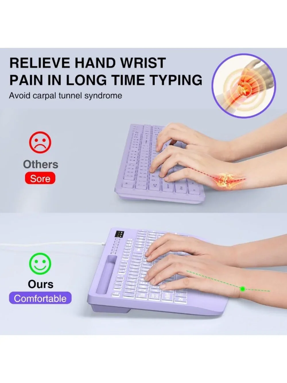 Large Print Backlit Wired USB Keyboard with 7-Color Lighting & Wrist Rest